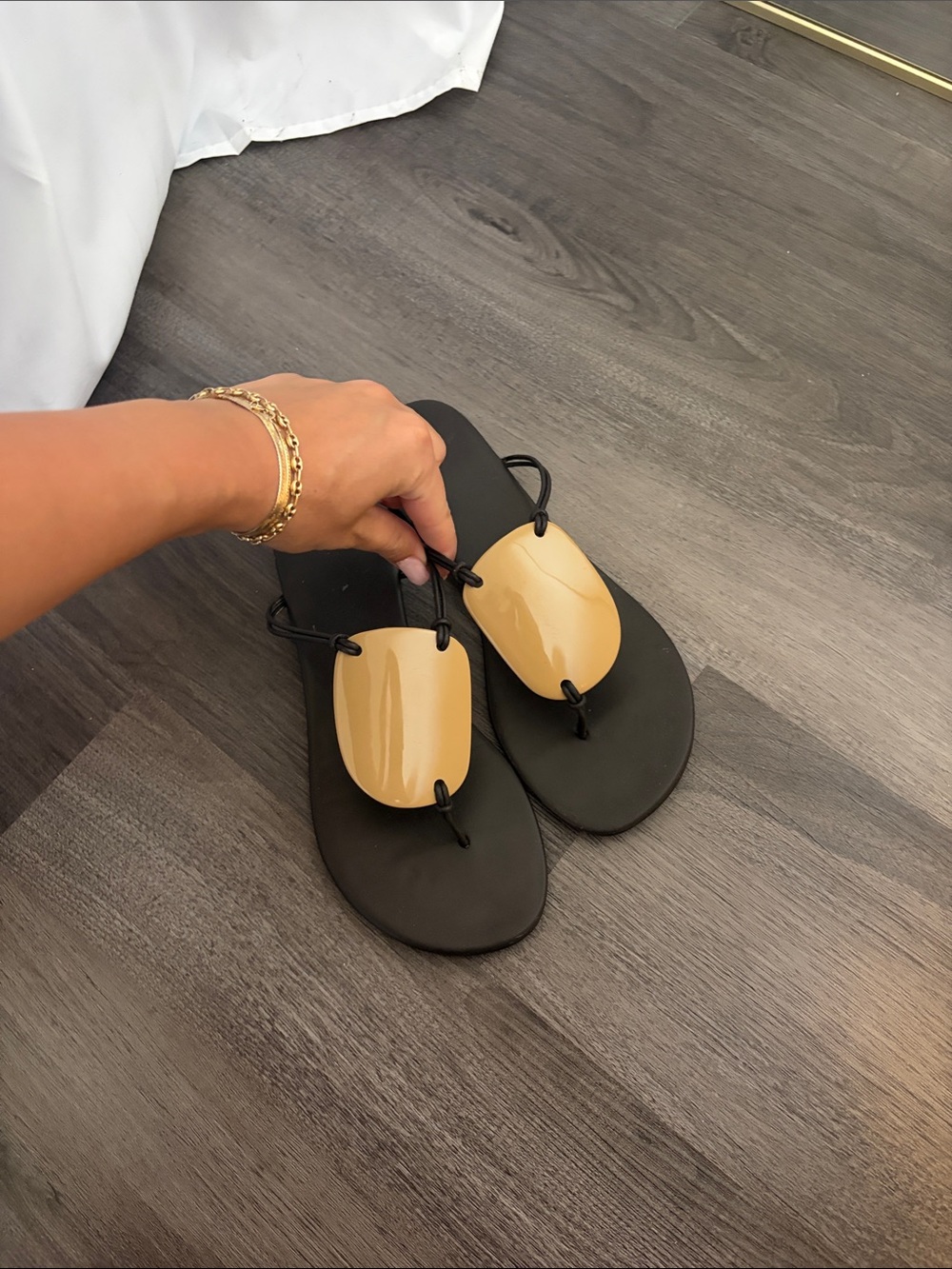 Black Sandal with Beige Accent